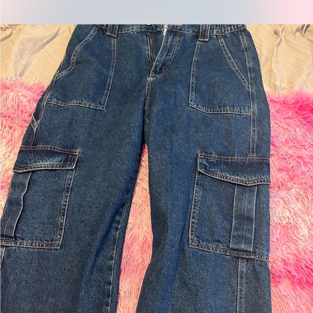 Wax Jean Blue Denim Cargo Pants (worn once) size L